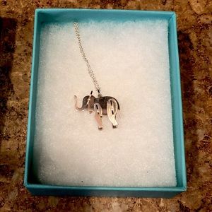 Large Rose Gold & Sterling Silver Elephant Charm w/ Sterling Silver Necklace.